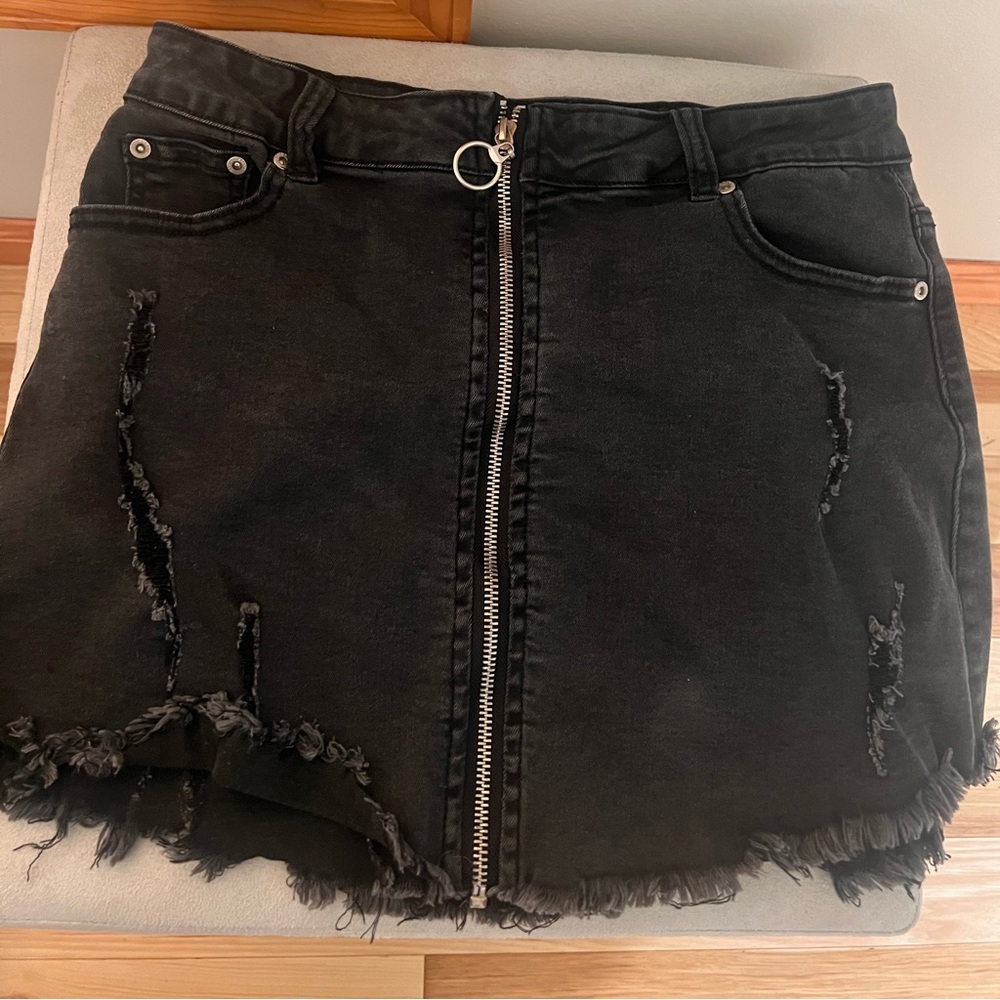 Dance & Marvel black distressed Jean skirt